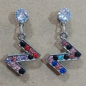 Initial Letter Z Multicolored Rhinestone Silver Tone Dangle Earrings
